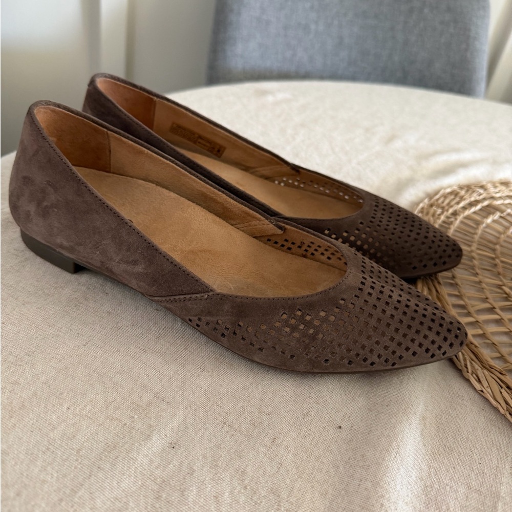 Vionic Posey Perforated Suede Point Toe Flats Sho… - image 1